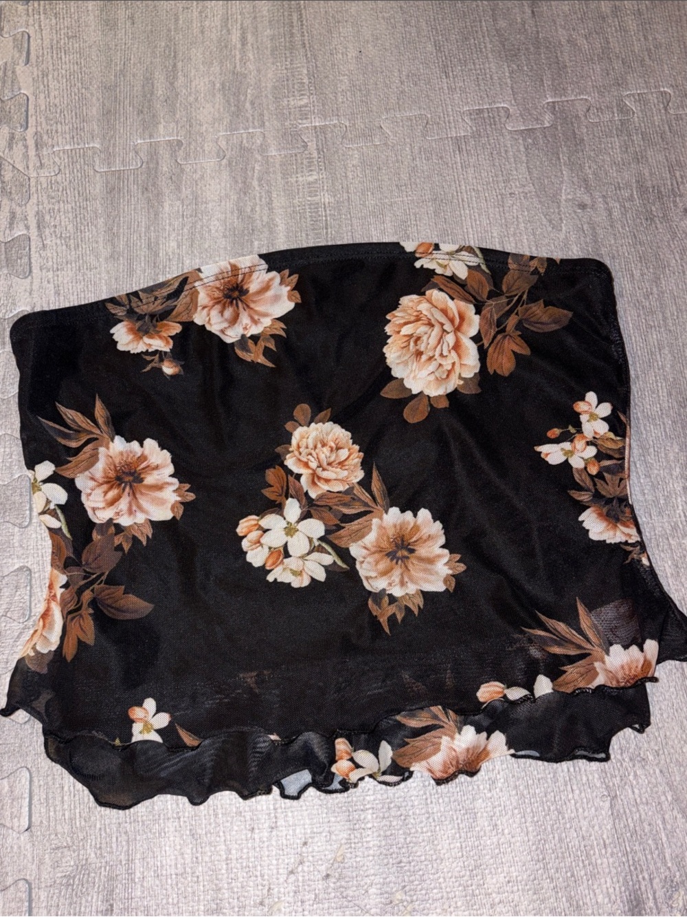 Floral Black Strapless Mini Skirt - Brown & Cream Floral